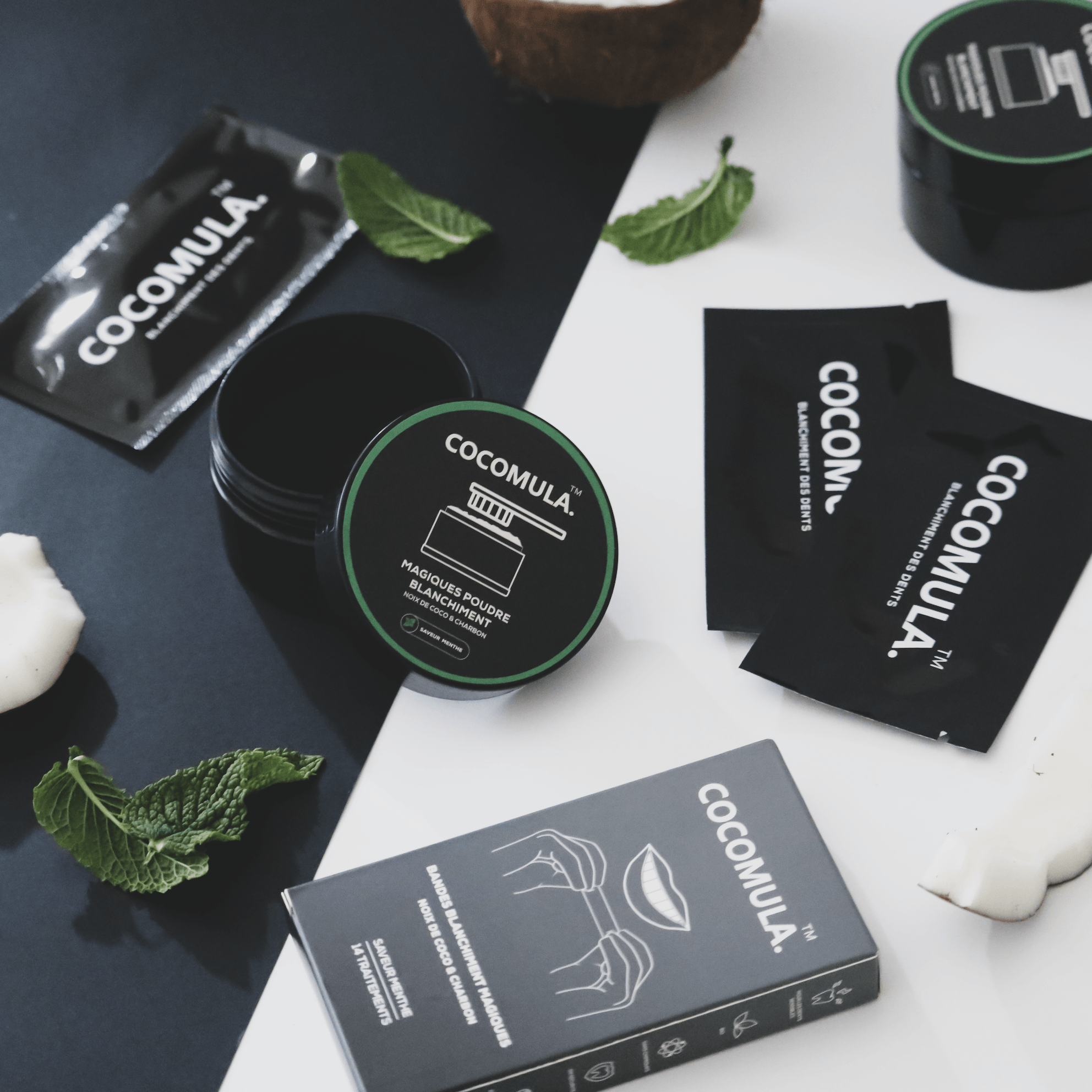 COMBO PACK | Bandes + Poudre - COCOMULA ™ | Site Officiel | Produits Avancés De Blanchiment Des Dents à Domicile